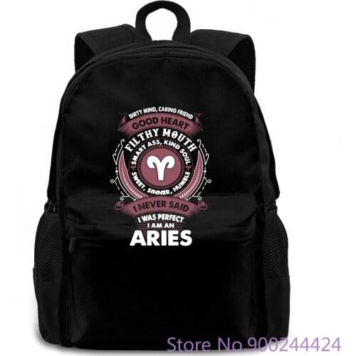 Aries Zodiac Signs Never Perfect Slogan Brand Kawaii Femme women men backpack laptop travel school adult student