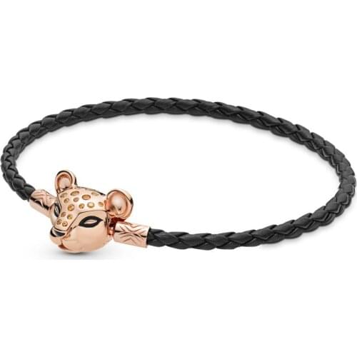 2020 NEW 925 Sterling Silver Rose Gold Moments Woven Leather Bracelet Fit Charm Bracelet For Women Fashion bracelet DIY Jewelry