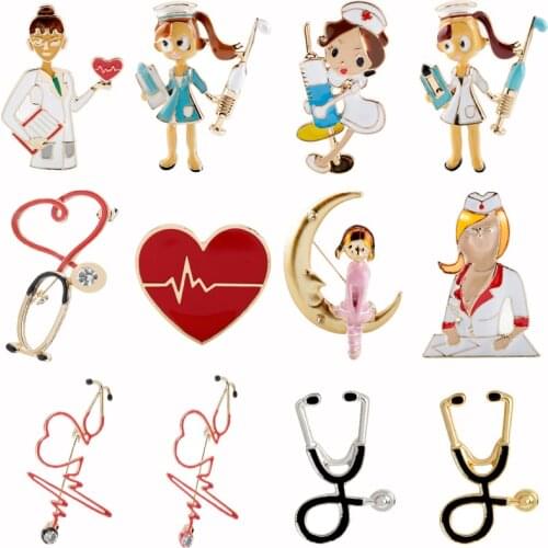 Medical Brooches Nurse Pins Enamel Colorful Stethoscope Nurse Heartbeat Shape Brooch Jewelry Cute Metal Gift for Doctor Nurse