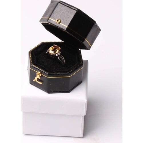 Mini black octagonal PU leather advanced vintage jewelry display recommended wedding diamond ring box men and women dating