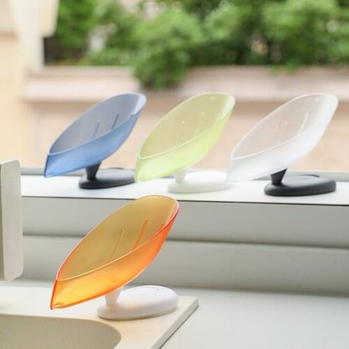 Creative Leaf Shape Soap Holder Box Drainage Punch-free Suction Cup Rotatable Shelf Bath Laundry Toilet Tray Soap Dish Storage