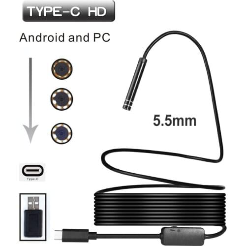 5.5mm Lens Type-C Endoscope Inspection Camera 3M 5M 10M Snake Flexible Cable Borescope Camera For Android Phone Windows PC
