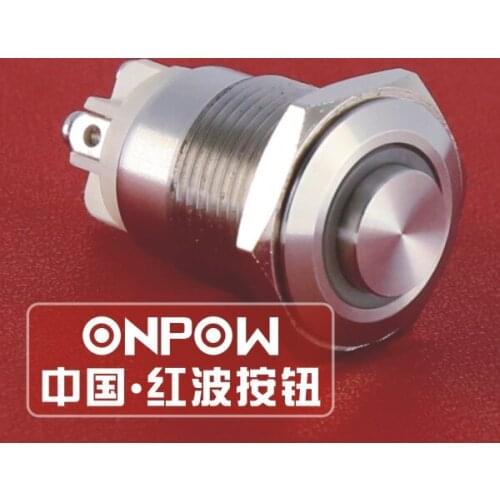 Onpow 16mm High around 12V Green Ring illuminated stainless steel push button swtich (GQ16H-10E/L/G/12V/S) CE, RoHS