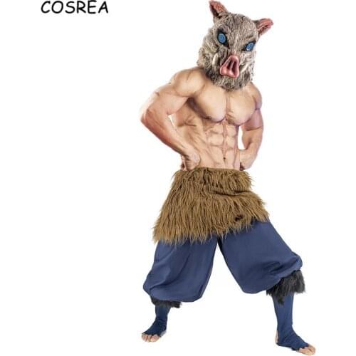 Anime Demon Slayer Hashibira Inosuke Cosplay Costumes Pants Foot Cover Apron Full Sets Kimetsu no Yaiba Hats Halloween Party