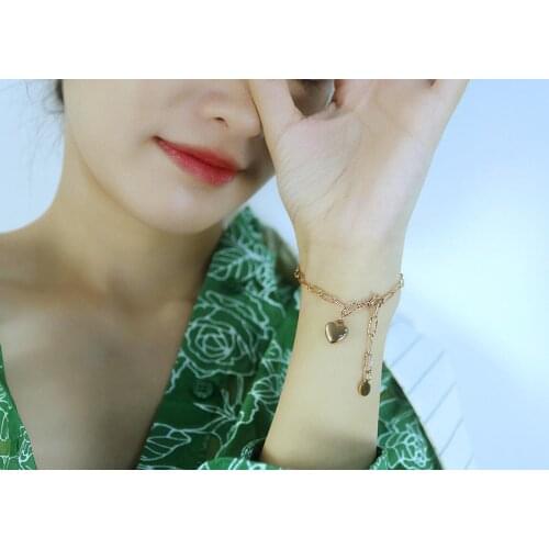 Summer Fashion Sweet Lover Heart Charms Bracelet Stainless Steel Female Simple Bangle for Women Girlsfriend Gifts