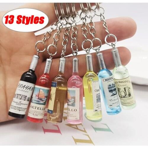 Cute Novelty Resin Beer Wine Bottle Keychain Assorted Color For Women Men Car Bag Keyring Pendant Accessions Wedding Party Gift