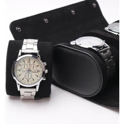 Multifunctional Watch Roll Case Portable Travel Watch Organizer Case Leather Watch Roll Box Organizer For Men Black/Brown