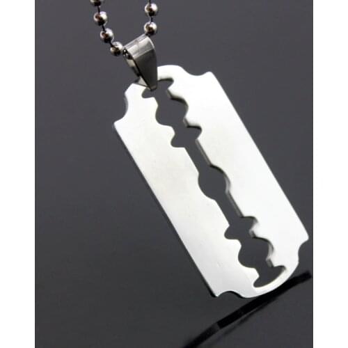 Fashion Silver Color Stainless Steel Razor Blades Pendant Necklaces Men Jewelry Ball Blade Chain Shaver Shape Custom Necklace