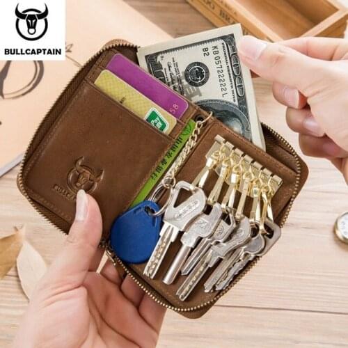 Fashion Mens Business Genuine Leather Wallet Zipper Car Key Case Universal Door Lock Bag Cowhide Multi-card Coin Purse