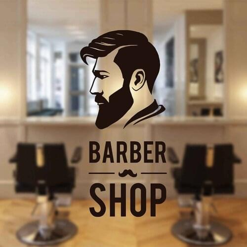 Barbershop man face wall sticker Detachable vinyl Window glass Decal Barbers Logo Hair Salon decoration glass DIY murals G175