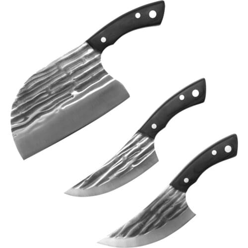 Damask 3PCS Kitchen Knives Set Forged Chef Knife Stainless Steel Boning Slicing Chopping Knives Meat Cleaver Vegetables Cutter