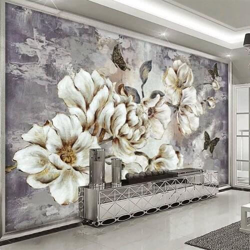 European Style Vintage Hand-painted Flowers Mural Wallpaper 3D Living Room TV Sofa Background Wall Decor Self-Adhesive Stickers