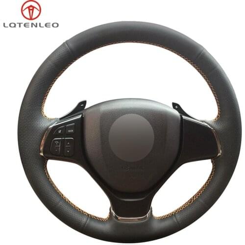 LQTENLEO Black Genuine Leather DIY Hand-stitched Car Steering Wheel Cover For Suzuki Baleno 2016-2019 Alivio 2015-2019