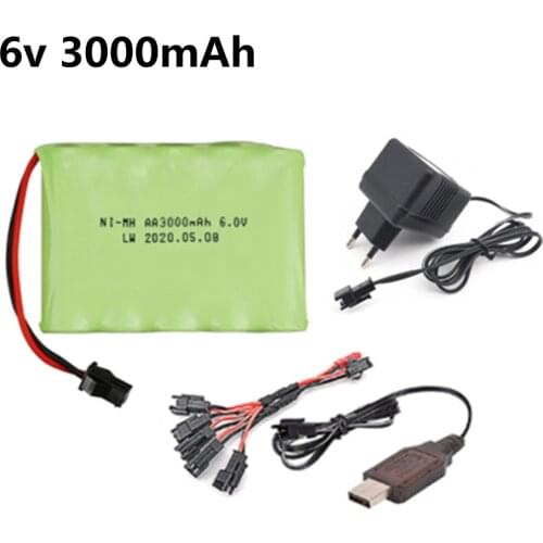 6V 3000mah NIMH Battery with Charger cable For Rc toy Car Boat tank Robot Truck Gun parts Electric toy security facilities