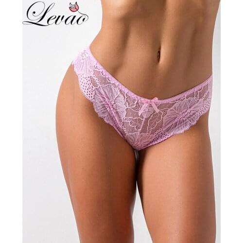 LEVAO Underwear For Woman Sexy Lace Transparent Briefs Seamless Mid-Rise High Quality Lingerie Female Hollow Out Panties Tanga