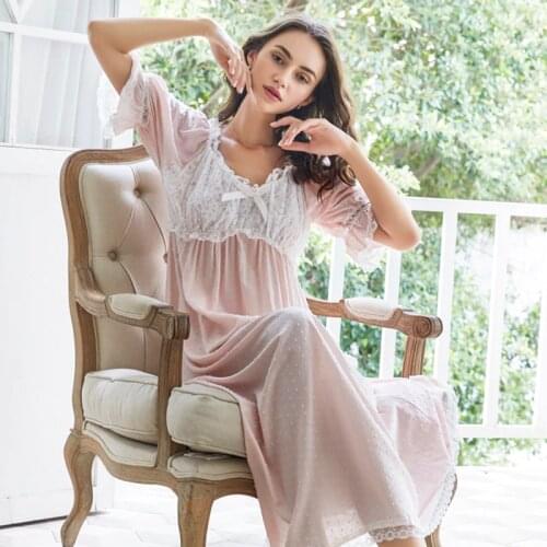 Nightgown Sleepwear Women Cotton Lace Long Dress Romantic Summer Nightgown Women Princess sweet Style