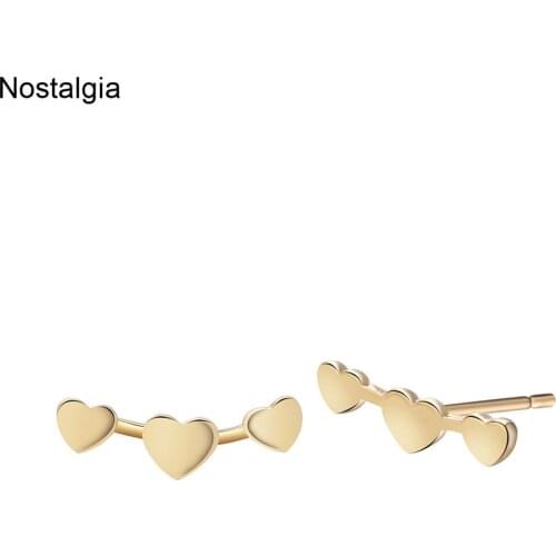 Nostalgia Triple Hearts Hypoallergenic Love Heart Earrings Korean Style Studs Jewelry Hot Trendy 2018