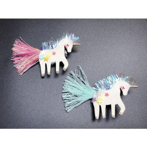 OEM Customerized Boutique 2400pcs Fashion Glitter Star Unicorn Hairpins Tassels Horse Hair Clips Princess Girls Hair Accessories