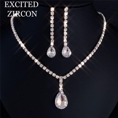 Water drop pendant necklace earrings jewelry set exquisite romantic fashion luxury rhinestone jewelry accessories bridal wedding