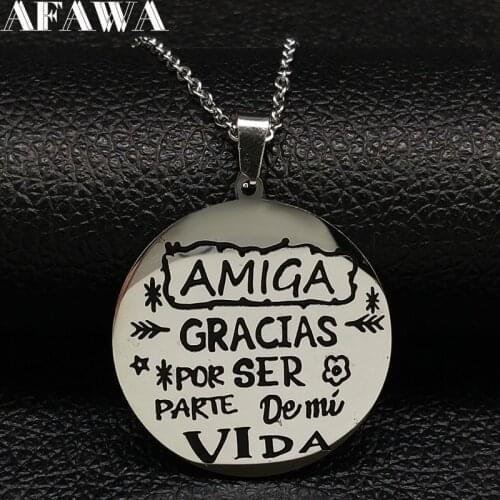 2021 AMIGA Stainless Steel Necklaces Pendants Women Silver Color Statement Necklace Jewelry collares grandes de moda N828S01