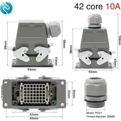 Heavy duty connector 42-core cold pressed rectangular air plug socket hdc-hdd-042 industrial waterproof socket 10A