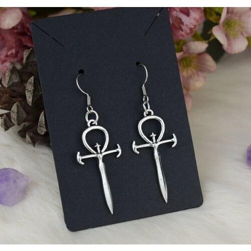 Silver Vampire Ankh Earring Vampire Symbol Hoop Drop Earring Jewelry