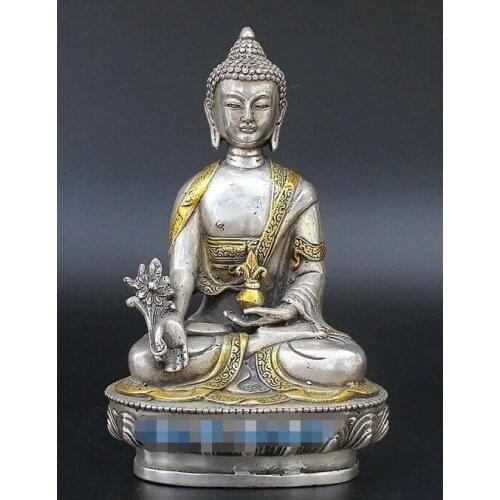 Collection Old Tibetan Silver Gilt Hand carved Bhaisajya Medicine Buddha Statue