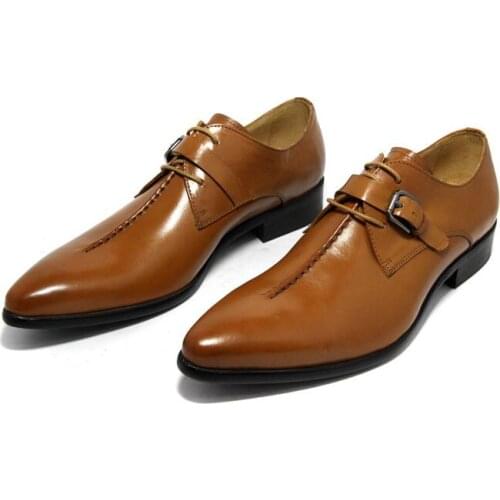 New style breathable lace up fashion dress shoes handmade genuine leather pointed toe formal business shoes men