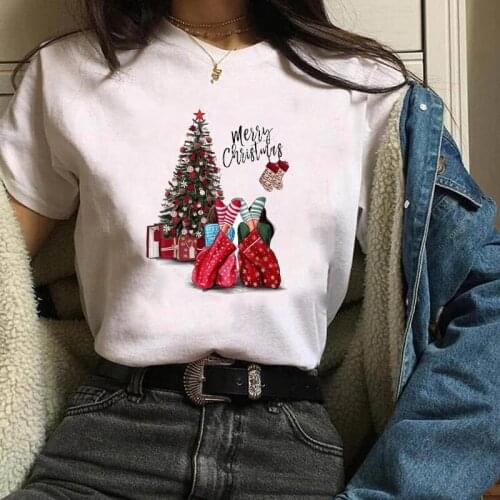 Womens Gift New Year Print Short Sleeve Clothes Merry Christmas Woman T-shirt Female Kawaii T Tee Shirt Tshirt Women Tops