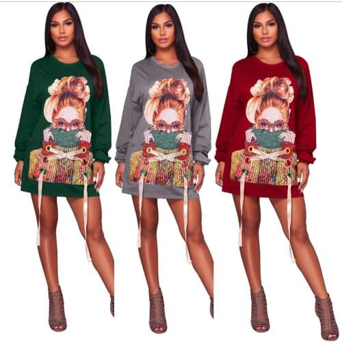 Womens Hoodie & Sweatshirt Short Dresses Fashion Pretty Girls Lace Up Drawstring Vestidos Autumn O-neck Full Sleeve Dress New