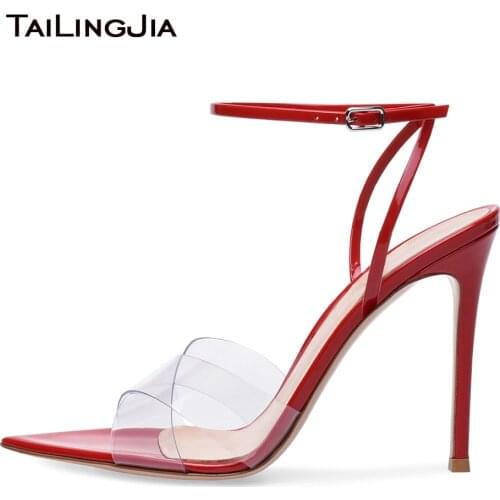 Women Cross Tied High Heel Sandals Transparent PVC Dress Shoes Pointy Toe Clear Heels Ladies Stiletto Heel Summer Shoes 2019