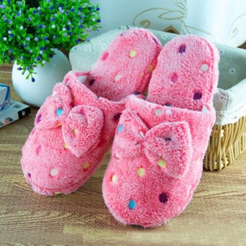 Winter Warm Slippers Women Home Shoes Short Plush Soft Sole Women Indoor Floor Slippers Butterfly-Knot Fashion Home Slippers