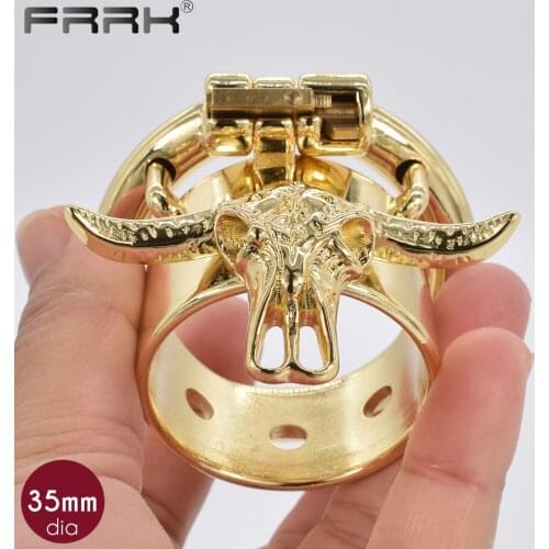 Gold Male Chastity Device Bull Skeleton Metal Cock Rings Steel BDSM Penis Cage Bondage Lock Belt Sissy Sex Toys Products