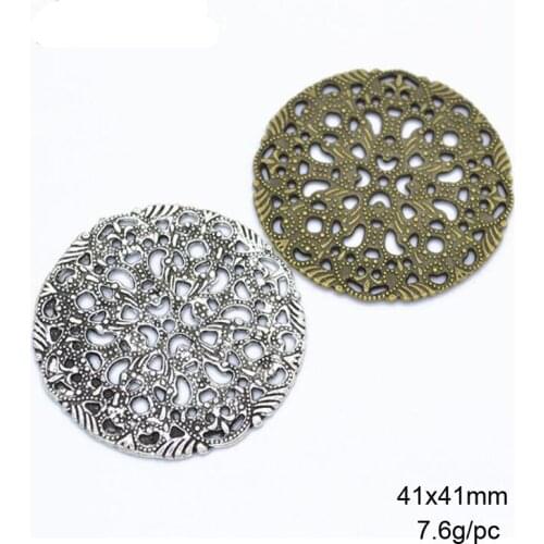 15pcs/lot 41x41mm Zinc Alloy Antique Silver/Antique Bronze Hollow Flower Alloy Charm DIY Charms Pendants