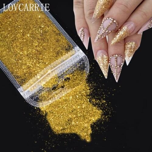 2 Bags/Set Gold Nail Glitter Powder Mix Size Nail Art Sequins for Nails Rose Gold Flakes Sandy Powders Pigment Decorations