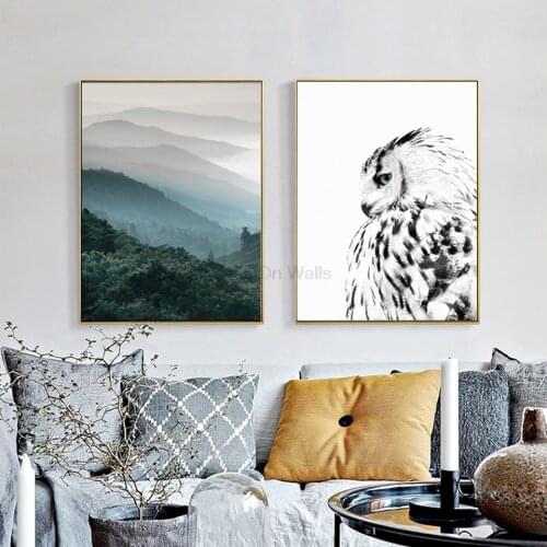 2 Panel Landscape Poster Owl Print Scandinavian Canvas Painting Nordic Art Wall Picture For Living Room Modern Home Decor