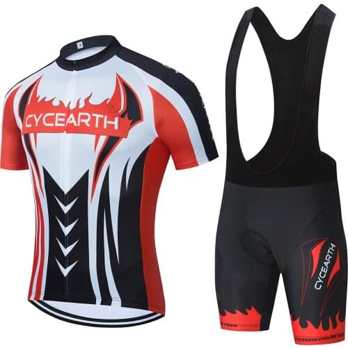 2021 CYCEARTH Cycling Jersey sets red Bicycle Short Sleeve Cycling Clothing Bike maillot Cycling Jersey Bib shorts
