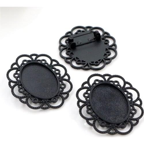 5pcs 18x25mm Inner Size Black plated Brooch Pin Classic Style Cameo Cabochon Base Setting (C2-46)