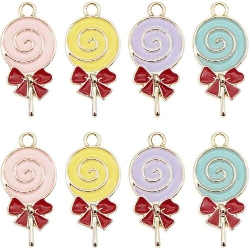 8pcs/lot Mix lollipop Charms Lollipop Bow Charms Pendants For DIY Decoration Bracelets Necklace Earring Key Chain Jewelry Making