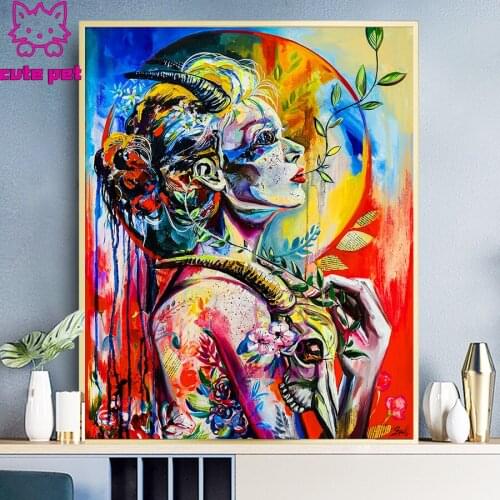 Full Square Round Drill 5D DIY Diamond Painting "sheep Weird woman" Diamond Embroidery Cross Stitch Rhinestone Mosaic Home Decor