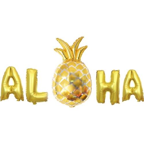 ALOHA Rose Gold Letters Foil Helium Balloons Pineapple Hawaiian Luau Tropical Beach Party Wedding Hen Party Pineapple Decor