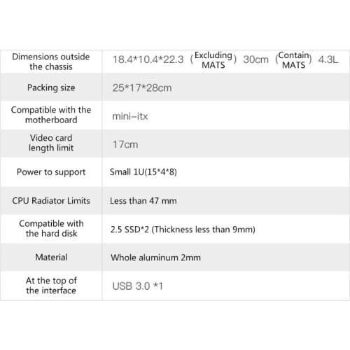 B07 Aluminum ITX Gaming Case Computer Mini Desktop Chassis Compact PC Front USB 3.0 Interface 3.0 Riser Cable Included