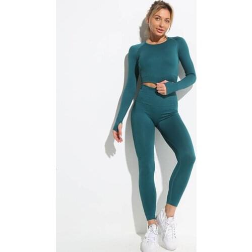 Seamless Yoga Sets Sports Fitness High Waist Hip-lifting Trousers Long-Sleeved Suits Workout Clothes Gym Leggings Sets for Women