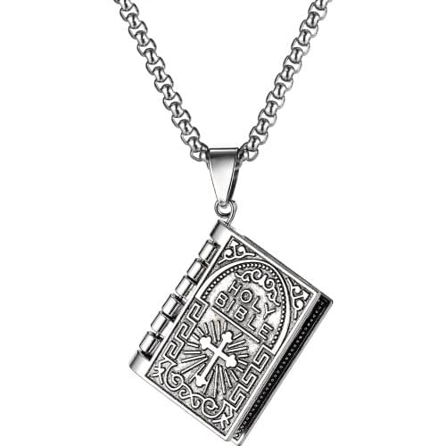 Cyue European Fashion Punk Cross Book Charm Pendant Stainless Steel Necklace Chain For Girl Boy Unisex Jewelry