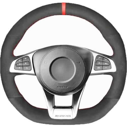 Black Suede Red Marker Soft Car Steering Wheel Cover For Mercedes-Benz A45 AMG W205 C43 C63S AMG CLA45 CLS63 AMG GLC 43 63 AMG