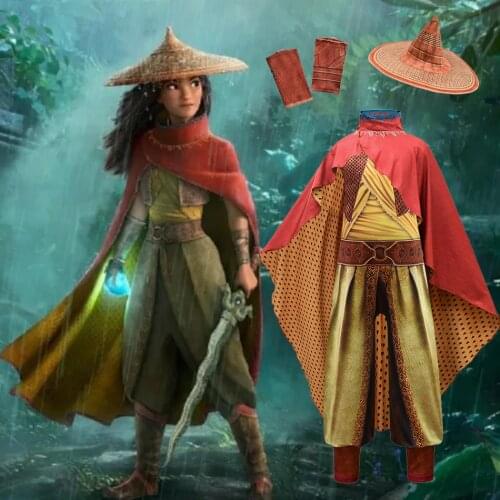 Kids Cosplay Legend Halloween Raya and The Last Dragon Costume Raya Fancy Set Children Performance Bodysuit Princess Dress Up