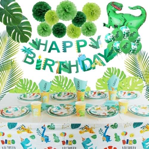 Dinosaur Party Balloons Disposable Tableware Jungle Wild One Birthday Party Decoration Kids Baby Shower 1st Birthday Supplies