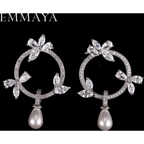 EMMAYA 2017 New High Quality Simulated Pearl With Tiny AAA CZ Cubic Zirconia Flower Earrings Christmas Gift Jewelry