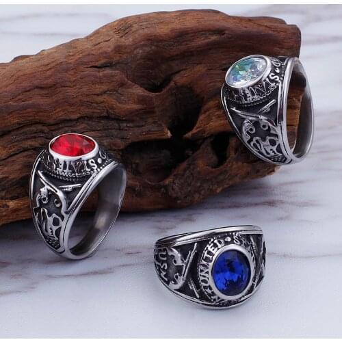 European domineering titanium steel mens zircon ring jewelry