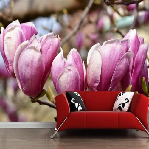 Customized 3d papel de parede, magnolia pink twig mural used for living room bedroom sofa background wall decoration wallpaper